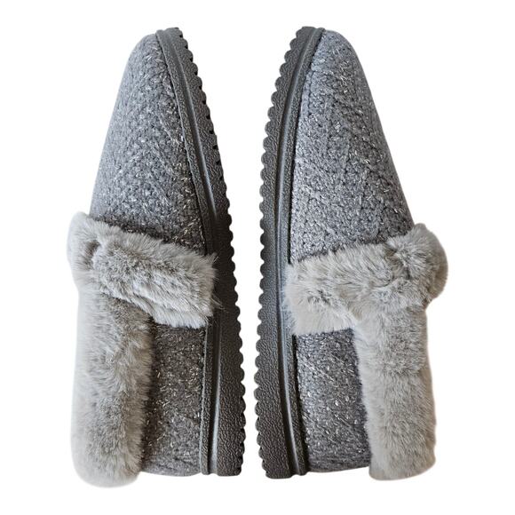 SKECHERS Women's Wide 8.5 W Slippers Cozy Lite Sparkle Knit Faux Fur Lined NEW - Picture 8 of 10